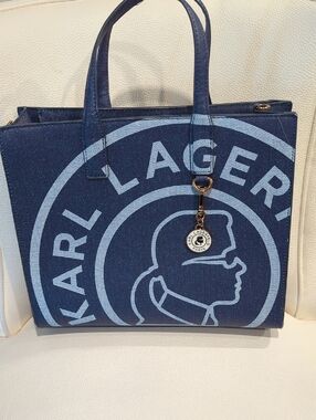 Karl Lagerfeld Navy and Light Blue Logo Tote